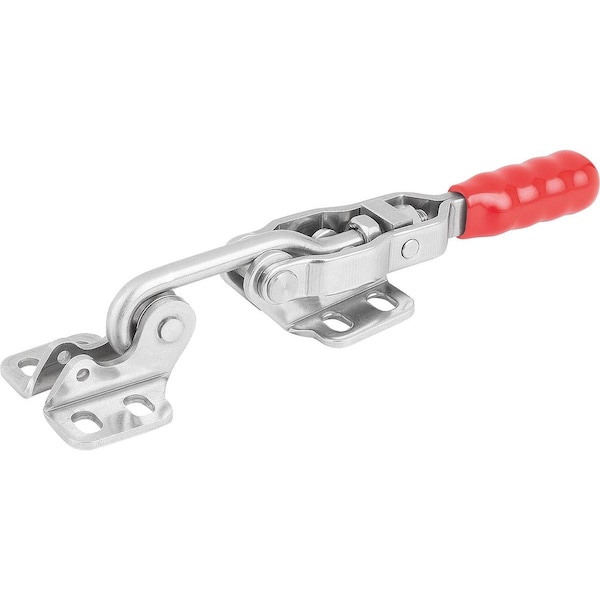 Hook Clamp, Horizontal W Fixed Jaw, F2=2000, Stainless Bright, Comp:Plastic Comp:Red Oil-Resistant